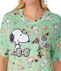 Peanuts Short Sleeve Round Neck Allover Snoopy Floral Print Knit Nightshirt