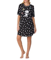 Peanuts Short Sleeve Round Neck Allover Snoopy Print Jersey Knit Nightshirt