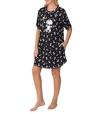 Peanuts Short Sleeve Round Neck Allover Snoopy Print Jersey Knit Nightshirt