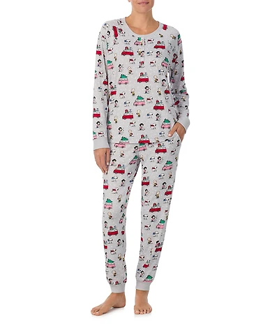 Peanuts Snoopy & Friends Print Long Sleeve Henley & Jogger Cozy Jersey Holiday Pajama Set