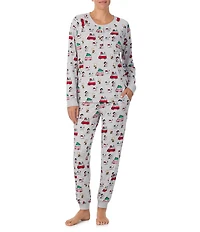 Peanuts Snoopy & Friends Print Long Sleeve Henley & Jogger Cozy Jersey Holiday Pajama Set