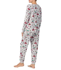Peanuts Snoopy & Friends Print Long Sleeve Henley & Jogger Cozy Jersey Holiday Pajama Set