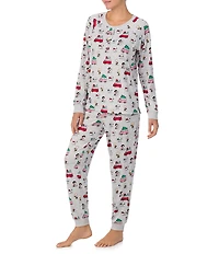 Peanuts Snoopy & Friends Print Long Sleeve Henley & Jogger Cozy Jersey Holiday Pajama Set