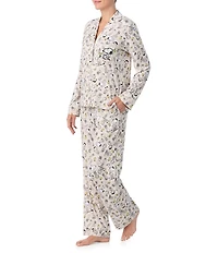 Peanuts Snoopy & Friends Print Long Sleeve Notch Collar Knit Pajama Set