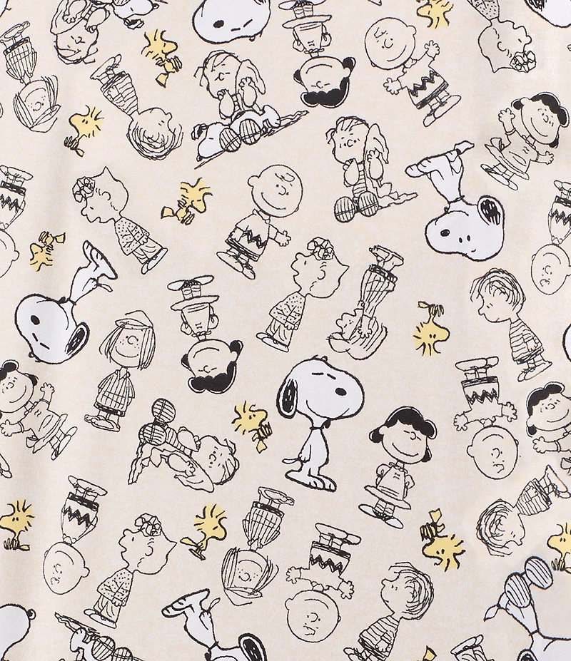 Peanuts Snoopy & Friends Print Long Sleeve Notch Collar Knit Pajama Set