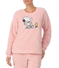 Peanuts Snoopy Applique Plush Long Sleeve Crew Neck Pullover