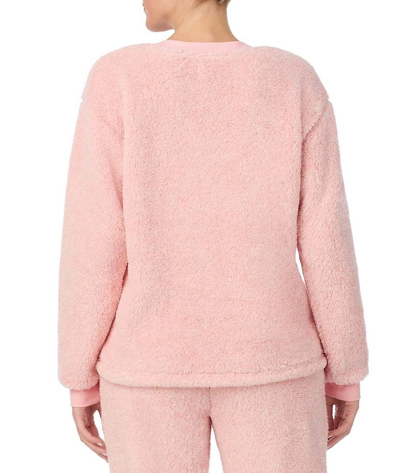 Peanuts Snoopy Applique Plush Long Sleeve Crew Neck Pullover