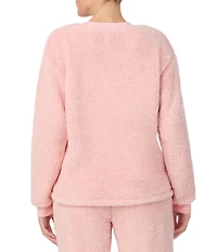 Peanuts Snoopy Applique Plush Long Sleeve Crew Neck Pullover