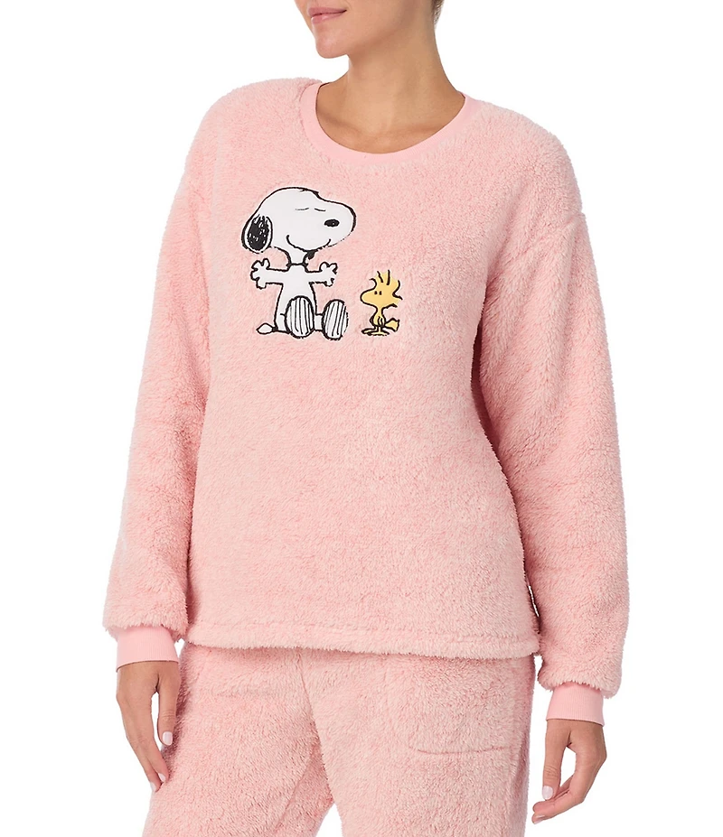 Peanuts Snoopy Applique Plush Long Sleeve Crew Neck Pullover