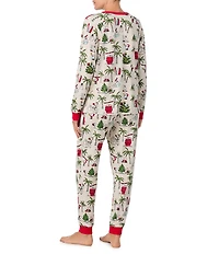 Peanuts Snoopy Beach Holiday Print Long Sleeve Henley & Jogger Cozy Jersey Holiday Pajama Set