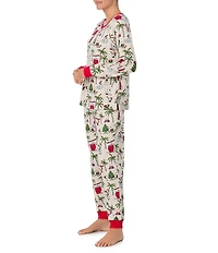 Peanuts Snoopy Beach Holiday Print Long Sleeve Henley & Jogger Cozy Jersey Holiday Pajama Set