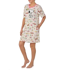 Peanuts Snoopy Beach Print Short Sleeve Round Neck Jersey Knit Sleepshirt