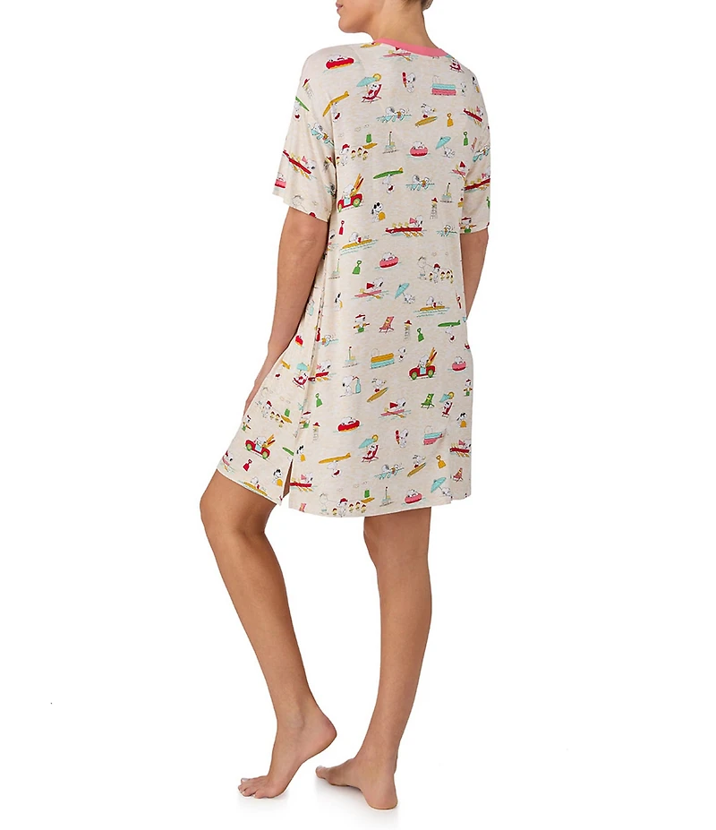 Peanuts Snoopy Beach Print Short Sleeve Round Neck Jersey Knit Sleepshirt