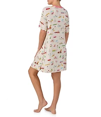 Peanuts Snoopy Beach Print Short Sleeve Round Neck Jersey Knit Sleepshirt