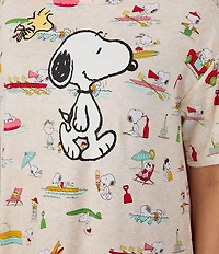 Peanuts Snoopy Beach Print Short Sleeve Round Neck Jersey Knit Sleepshirt