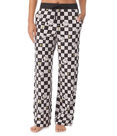 Peanuts Snoopy Checked Print Drawstring Tie Coordinating Sleep Pants