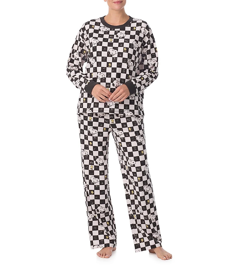 Peanuts Snoopy Checked Print Drawstring Tie Coordinating Sleep Pants
