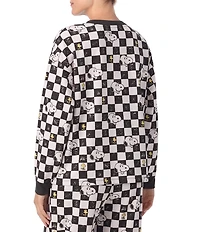 Peanuts Snoopy Checked Print French Terry Long Sleeve Round Neck Coordinating Sleep Top