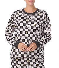 Peanuts Snoopy Checked Print French Terry Long Sleeve Round Neck Coordinating Sleep Top