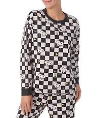Peanuts Snoopy Checked Print French Terry Long Sleeve Round Neck Coordinating Sleep Top