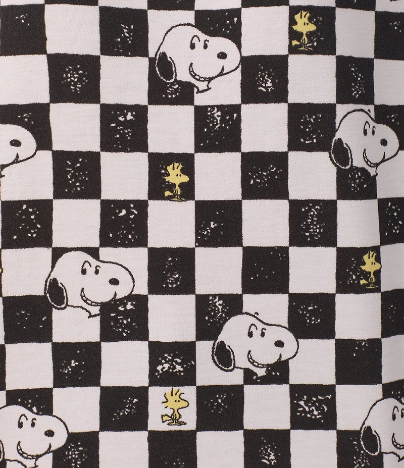 Peanuts Snoopy Checked Print French Terry Long Sleeve Round Neck Coordinating Sleep Top
