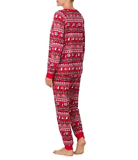 Peanuts Snoopy Fair Isle Print Long Sleeve Henley & Jogger Cozy Jersey Holiday Pajama Set