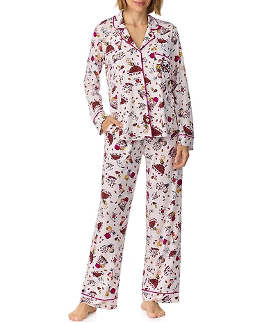 Peanuts Snoopy Fall Friends Print Long Sleeve Notch Collar Jersey Knit Pajama Set