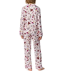 Peanuts Snoopy Fall Friends Print Long Sleeve Notch Collar Jersey Knit Pajama Set