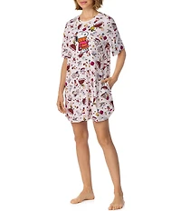 Peanuts Snoopy Fall Friends Print Short Sleeve Round Neck Jersey Knit Sleepshirt