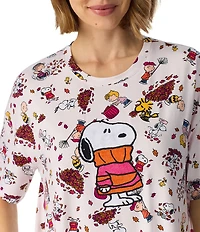 Peanuts Snoopy Fall Friends Print Short Sleeve Round Neck Jersey Knit Sleepshirt
