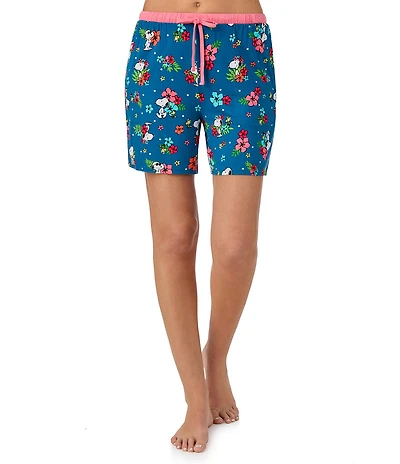 Peanuts Snoopy Floral Print Jersey Knit Coordinating Sleep Boxers