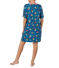 Peanuts Snoopy Floral Print Short Sleeve Round Neck Jersey Knit Nightshirt