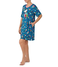 Peanuts Snoopy Floral Print Short Sleeve Round Neck Jersey Knit Nightshirt