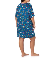 Peanuts Snoopy Floral Print Short Sleeve Round Neck Jersey Knit Nightshirt