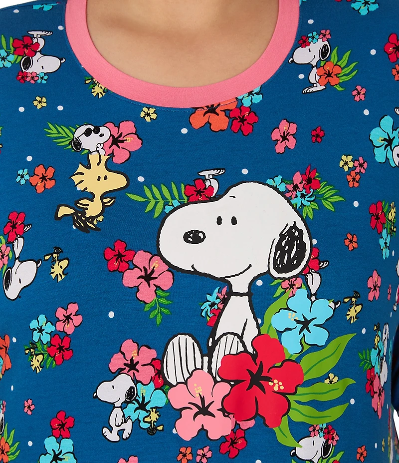 Peanuts Snoopy Floral Print Short Sleeve Round Neck Jersey Knit Nightshirt