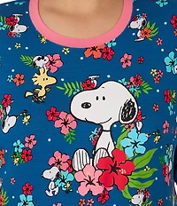 Peanuts Snoopy Floral Print Short Sleeve Round Neck Jersey Knit Nightshirt