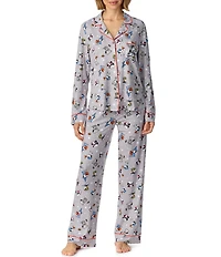 Peanuts Snoopy Halloween Print Long Sleeve Notch Collar Jersey Knit Pant Pajama Set