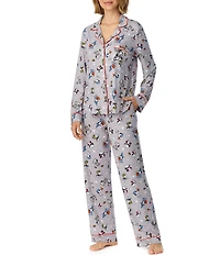 Peanuts Snoopy Halloween Print Long Sleeve Notch Collar Jersey Knit Pant Pajama Set