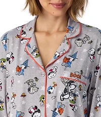 Peanuts Snoopy Halloween Print Long Sleeve Notch Collar Jersey Knit Pant Pajama Set