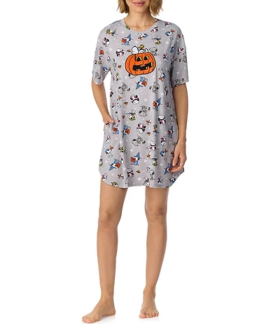 Peanuts Snoopy Halloween Print Short Sleeve Round Neck Jersey Knit Sleepshirt