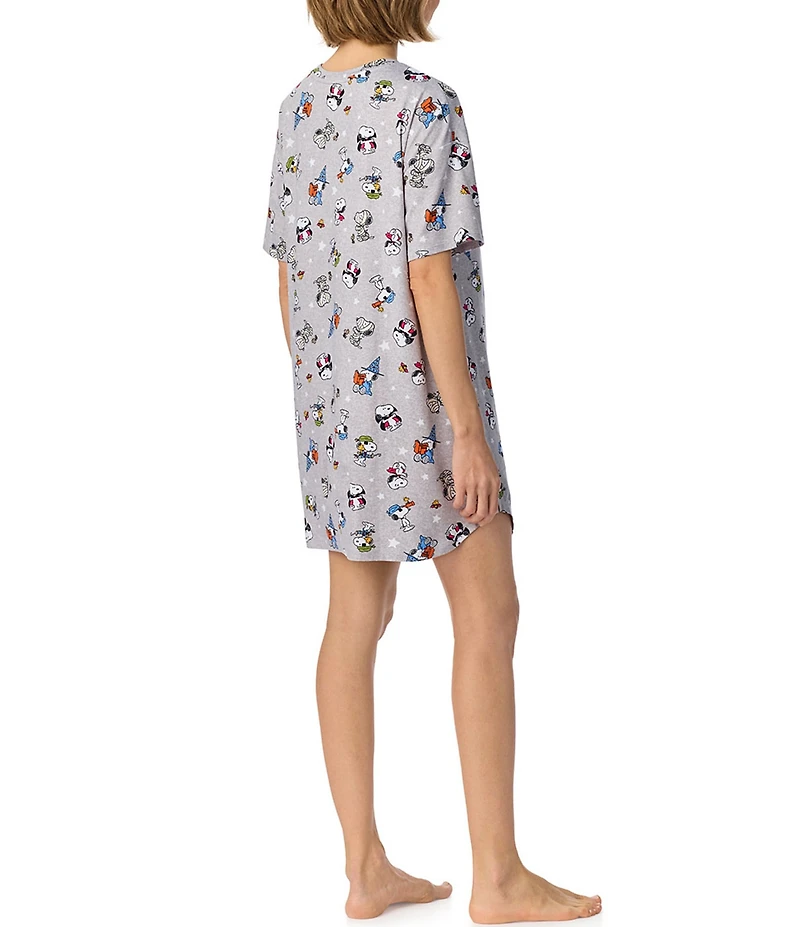 Peanuts Snoopy Halloween Print Short Sleeve Round Neck Jersey Knit Sleepshirt