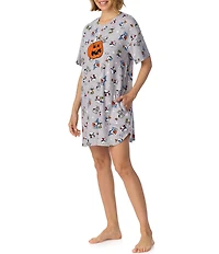 Peanuts Snoopy Halloween Print Short Sleeve Round Neck Jersey Knit Sleepshirt