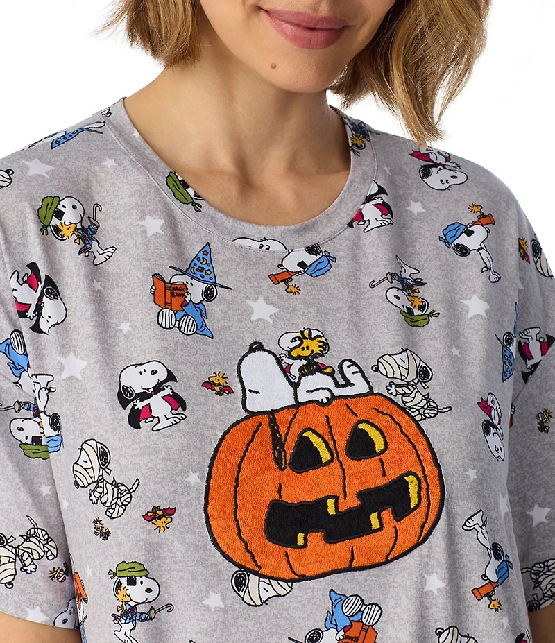 Peanuts Snoopy Halloween Print Short Sleeve Round Neck Jersey Knit Sleepshirt
