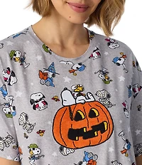 Peanuts Snoopy Halloween Print Short Sleeve Round Neck Jersey Knit Sleepshirt