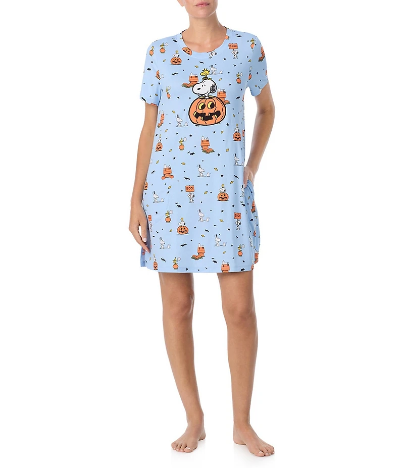 Peanuts Snoopy Halloween Printed Short Sleeve Round Neck Knit Sleepshirt