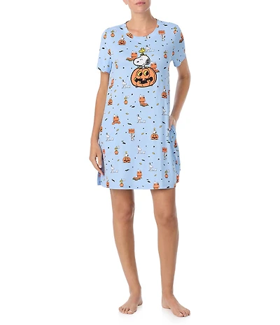 Peanuts Snoopy Halloween Printed Short Sleeve Round Neck Knit Sleepshirt