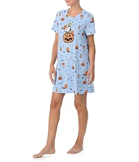 Peanuts Snoopy Halloween Printed Short Sleeve Round Neck Knit Sleepshirt