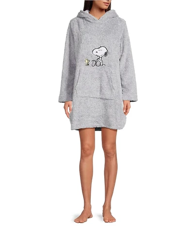Peanuts Snoopy Long Sleeve Round Neck Plush Hooded Tunic