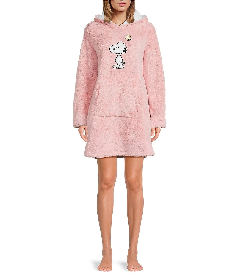 Peanuts Snoopy Long Sleeve Round Neck Plush Hooded Tunic