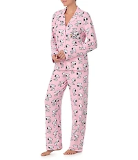 Peanuts Snoopy Print Knit Long Sleeve Notch Collar Long Pajama Set